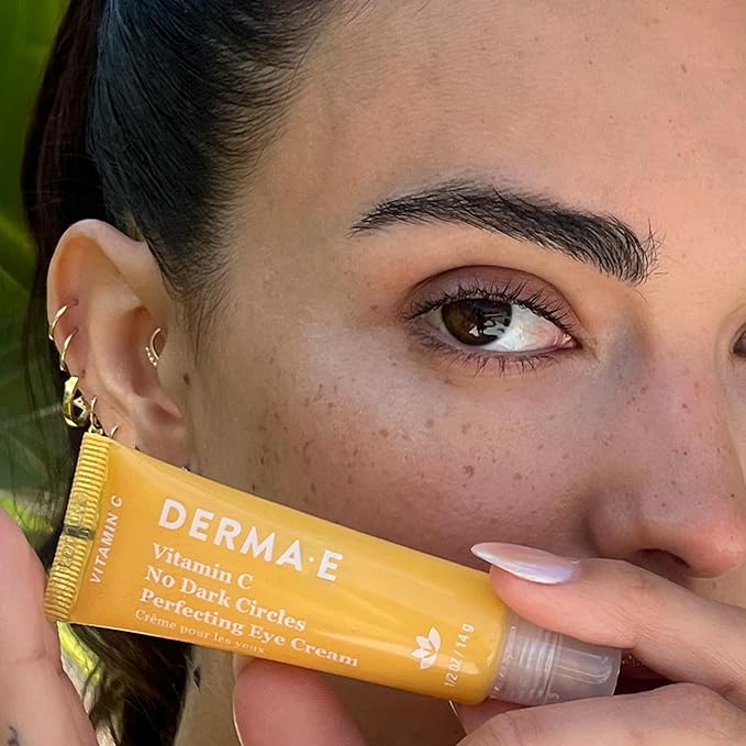 Derma E Vitamin C No Dark Circles Perfecting Eye Cream, 0.5 Oz, Color Correcting Vitamin C Eye Cream with Turmeric and Caffeine for Fine Lines and Undereye Puffiness