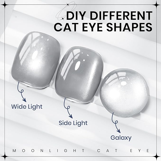 Silver Cat Eye Gel Nail Polish, Glitter Holographic Gel Polish with Magnet Moonlight Jelly Glass Magnetic Gel Polish Soak Off U V Gel Salon DIY at Home,15ml/ 0.5 OZ