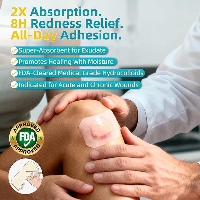 Dimora Medical Grade Hydrocolloid Bandage Roll (2in*16ft), Highly Absorbent Hydrocolloid Bandages for Wound Care, Burn, Blister, Acne Care, Waterproof & Cut to Size