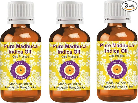 Deve Herbes Pure Madhuca Indica Oil (Madhuca Indica) Cold Pressed (Pack of Three)100ml X 3 (10 oz)