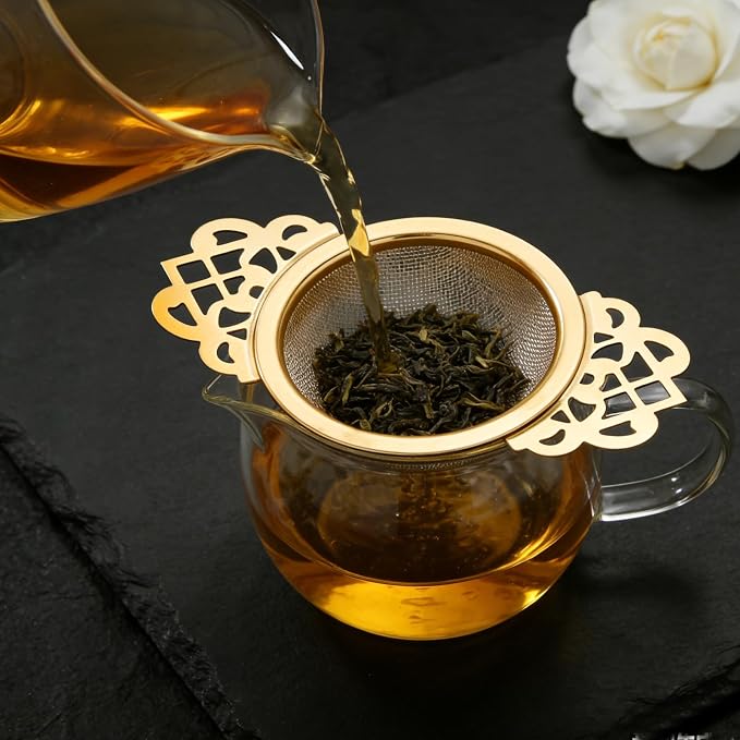 4 Pack Tea Strainer Bowl,Stainless Steel Small Tea Strainers Fine Mesh Loose Tea Infusers,Ideal Tea Filter for 2.5-4 Inch Cup Mouth/Tea Lovers(Gold)