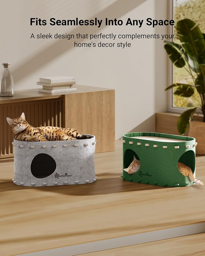 DownyPaws Cat House for Indoor Cats, Cube Castle Cat Bed Cave, Marble | Cat Hideaway Enclosed Bed,Cave Hideout Fort,Kitten Peekaboo Hut for Cats,Hide Box Bed for Large Cat Up to 22 Lbs