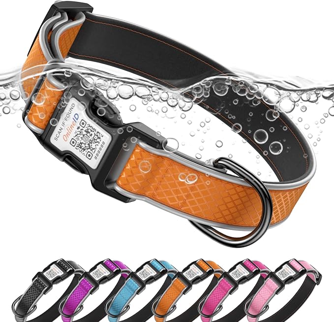 Reflective Dog Collar with QR Code Tag,Orange L (15.7"-23.6")
