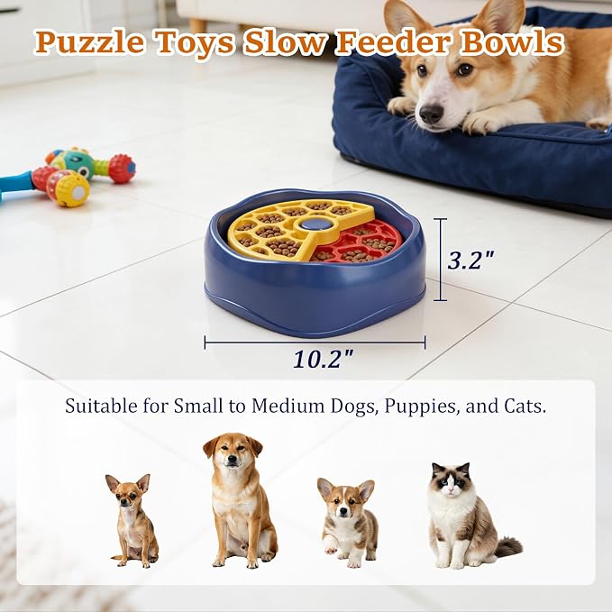 Dog Puzzle Toy Slow Feeder Dog Bowls，Interactive Rotating Food Dispenser