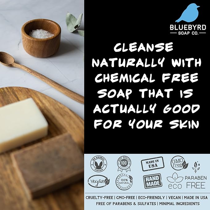 BLUEBYRD Soap - Men's Variety Pack Bourbon Soap Bars | Natural Skin Care, Handmade, Cold Process, Organic | Masculine Fragrance- Bourbon Oak, Citrus IPA Beer, Sandalwood Whiskey, Charcoal (Bourbon)