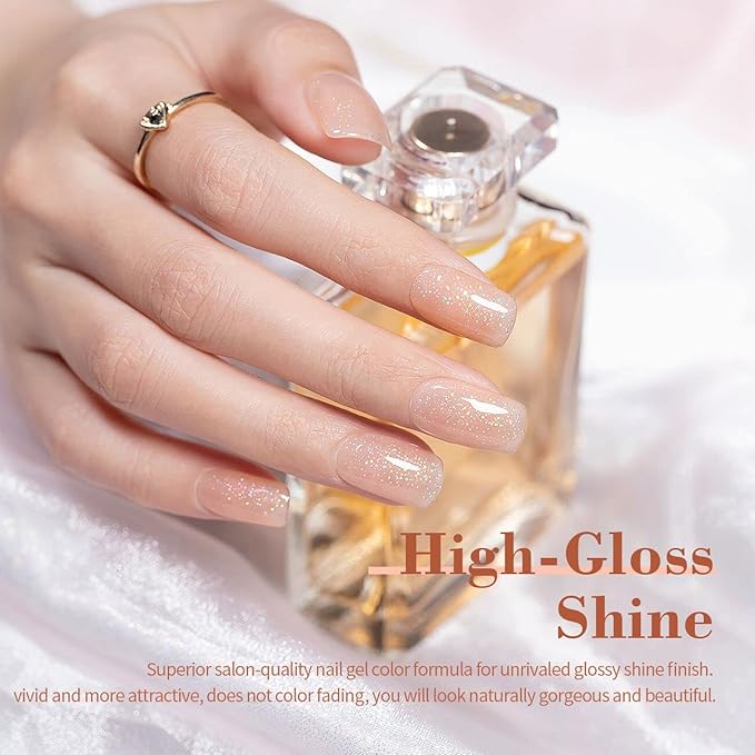 RARJSM Nude Gel Polish Peach Pink Rainbow Glitter Neutral Jelly Color Iridescent Shimmery Gel Nail Polish Sparkle Pink Natural Soak off UV LED Cured for Home Salon DIY Nail Art 15ml Single Bottle