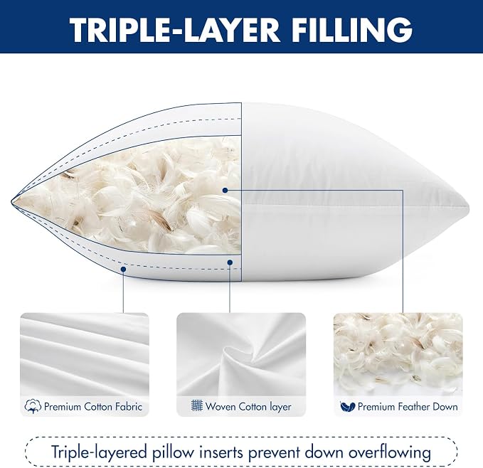 MIULEE 24x24 Euro Pillow Inserts, Premium Feather and Down Pillows 4 Pack | Fluffy and Choppable DecorativeThrow Pillows for Sofa Bed Couch with Double-Layer Down-Proof Cotton Fabric Cover