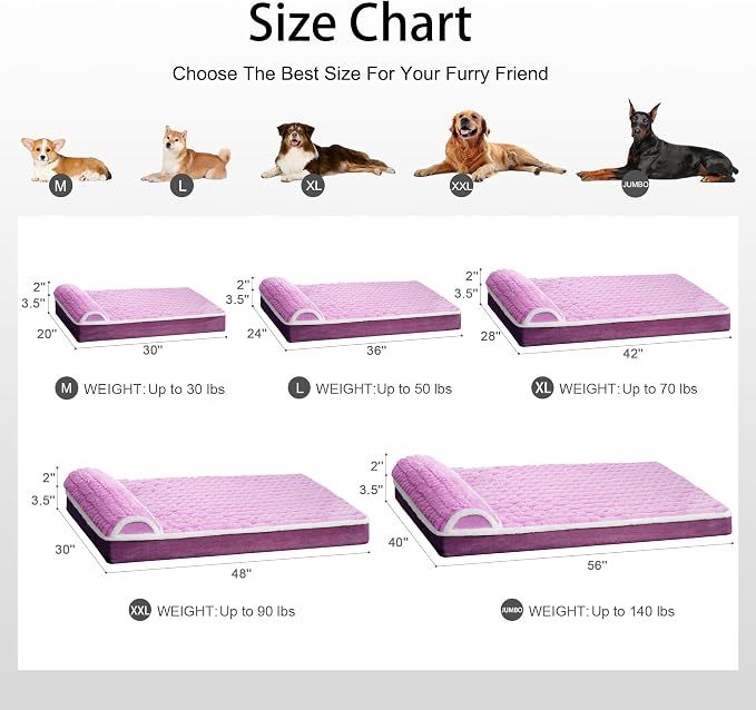 Orthopedic Medium Dog Bed Pillow Pet Sofa Bed 30''X20'' Lilac | Egg-Crate Foam Pet Couch Medium Size Dog, Waterproof Removable Washable Cover,Furry Puppy Crate Mat With Nonskid Bottom