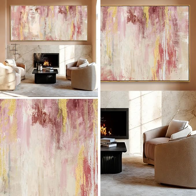 SOUGUAN Pink Wood Wall Decor Abstract Wall Art Modern Posters 40"x86" Pictures for Living Room Office Artwork Bedroom Decorations