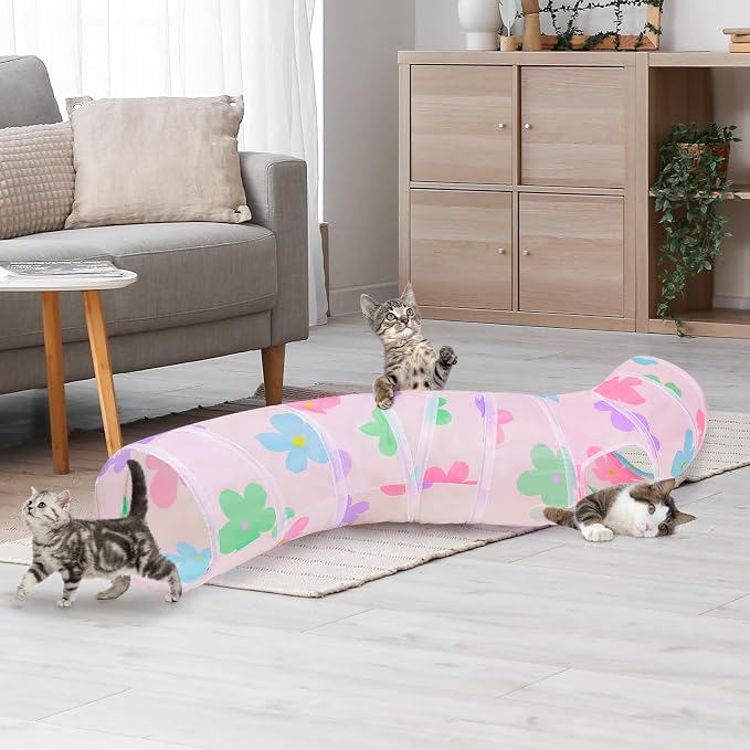 Glittme S-Shape Cat Tunnel, Foldable Cat Tunnels for Indoor Cats