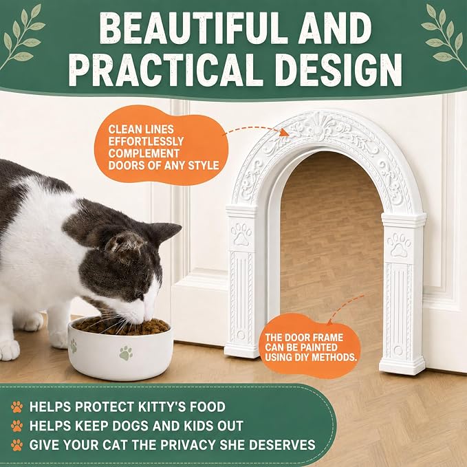 XL Cat Door for Interior Doors Easy to Install in Minutes, No-Flap, White | No Training Required, for Cats Up to 30 lbs, DIY Paintable, Fits 1.25"–1.75" Hollow & Solid Door, Retro Farmhouse Style