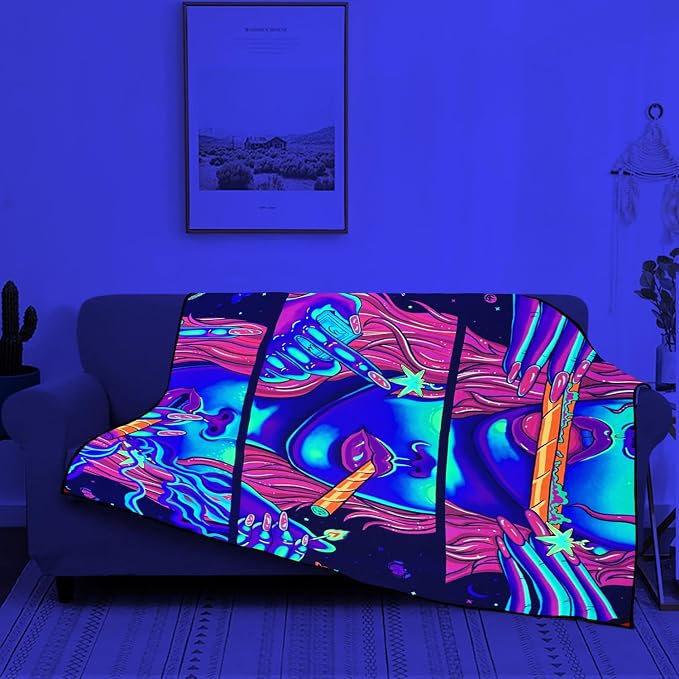 Blacklight Soft Trippy Throw Blanket - 51x59 Inch, Hippie Room Decor Marijuana Cannabis Weed Accessories