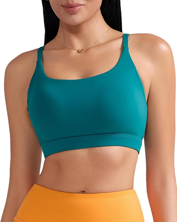 RUNNING GIRL Sports Bras for Women,Light Impact Molded Cup Strap Sports Bra with Sewn in Pads,Best for A-C Cup