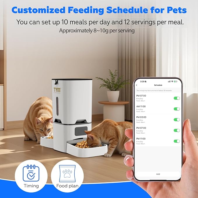Dual Automatic Cat Feeder 7L WiFi Dry Food Dispenser for 2 Cats Muti Pets | Anti Food Stealing | Multi-pet Household | Large Capacity | Stainless Steel Bowl | Programmable | Dual Power Supply
