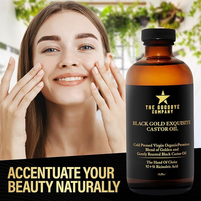 The Goodbye Company Black & Gold Castor Oil Blend – Cold-Pressed & Unrefined – Pure Hexane-Free Oil for Hair, Skin, Body, Eyelashes & Eyebrows