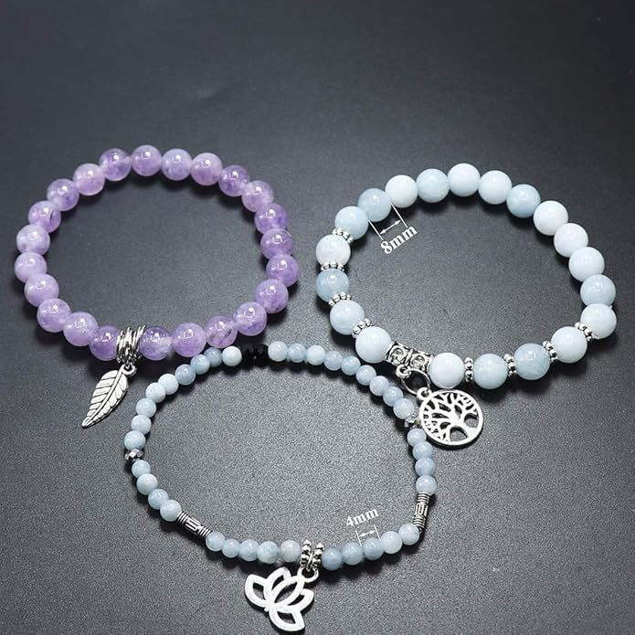 UEUC Tree of Life Yoga Healing Stone Bracelets,Multilayer Lotus Chakra Stone Reiki Bracelet Sets,Anxiety Crystal Natural Stone,for Women Stress Relief