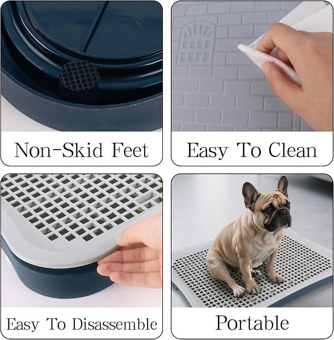 Dog Pee Pad Holder with Pee Pads, 20.1"x15.6"X1.4" Indoor Dog Potty Pad with Splash Guard for Puppy and Small Dogs, Housebreaking Supplies, Pet Products (Blue)