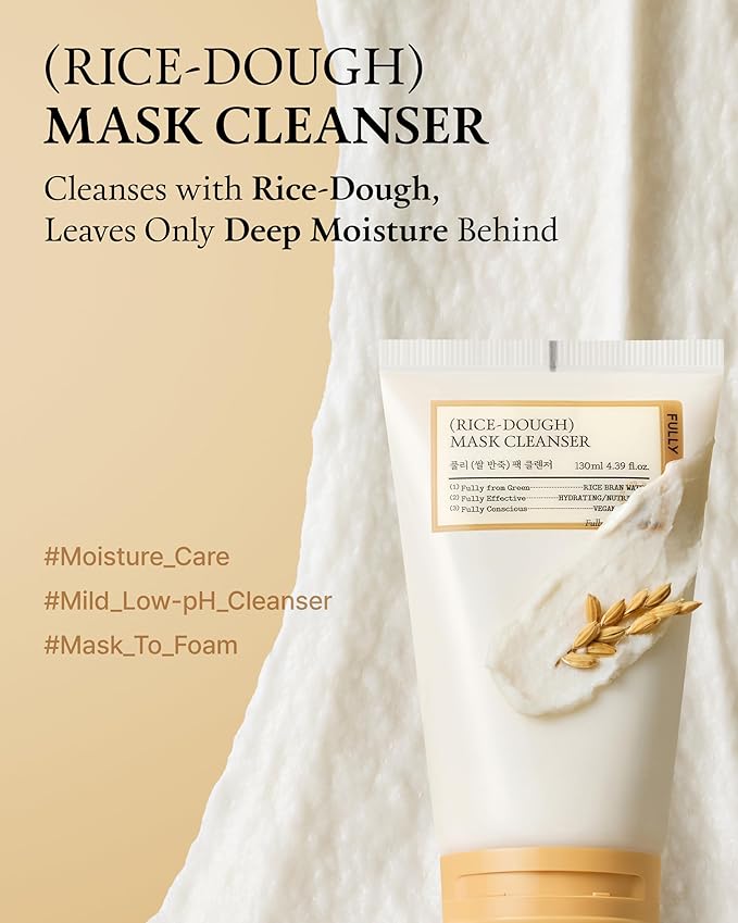 FULLY Rice-Dough Mask Cleanser, Hydrating Mask, Nourishing, Low-pH Formula, Clear Pores, Face Wash, Dry & Sensitive Skin, Vegan Korean Skincare 4.39 fl.oz