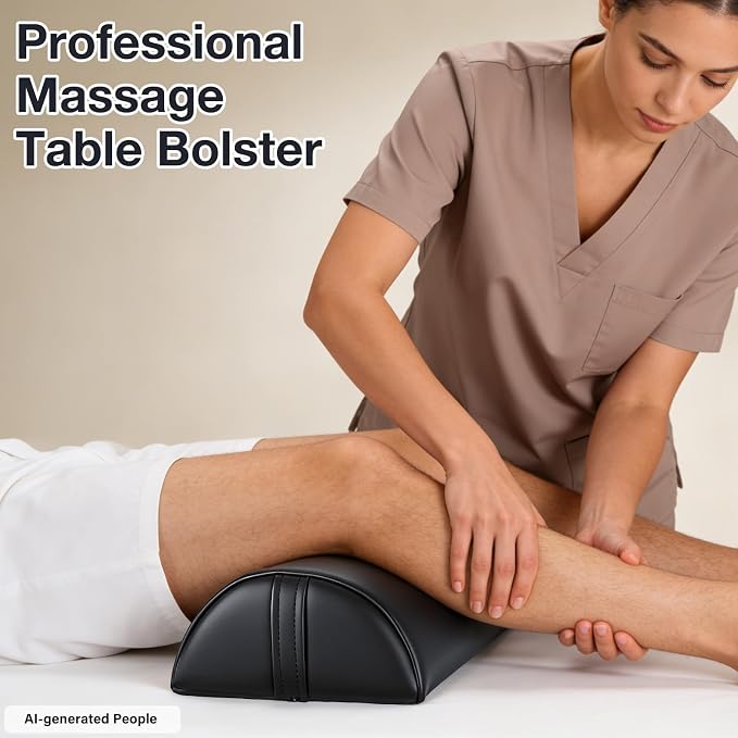 Noverlife Upgraded Large Massage Bolsters for Under Legs, 24 x 8 x 4 in Leg Bolster for Massage Table PU Leather Half Moon Pillow, Ankles Back Pain Relief Knee Bolster Cushion Bolster Pillow for Legs