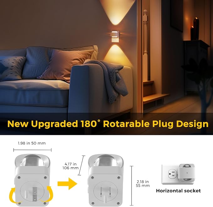 L LOHAS LED Night Lights Plug into Wall, Night Light Projector Light Sensor | Dusk to Dawn Sensor, Rotating White Nightlight for Kids, Soft White Ambient Lighting for Bathroom, Gaming Room, Gifts, 2 Pack