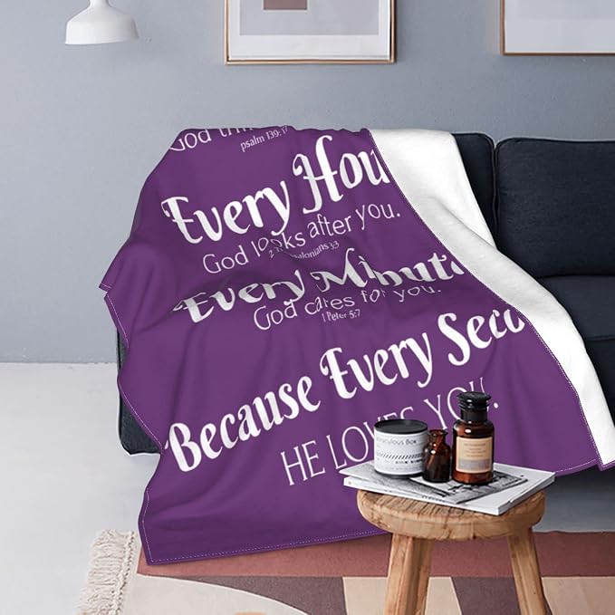 QETXVI Bible Verse Blanket with Inspirational Thoughts and Prayers- Religious Throw Blanket Soft Lightweight Cozy Plush Warm Blankets for Women Men Gift (Purple, 50"X 60")