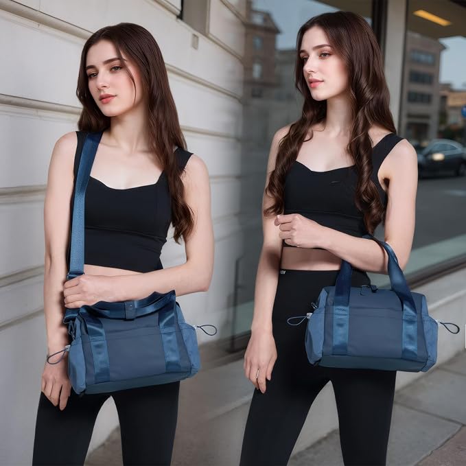 Bucosd Small Gym Bag for Women, Mini Crossbody Gym Duffle Bag with Wet Compartment, Carry on Gym Tote Bag for Workout Dance Sport Travel (Mini-Blue)
