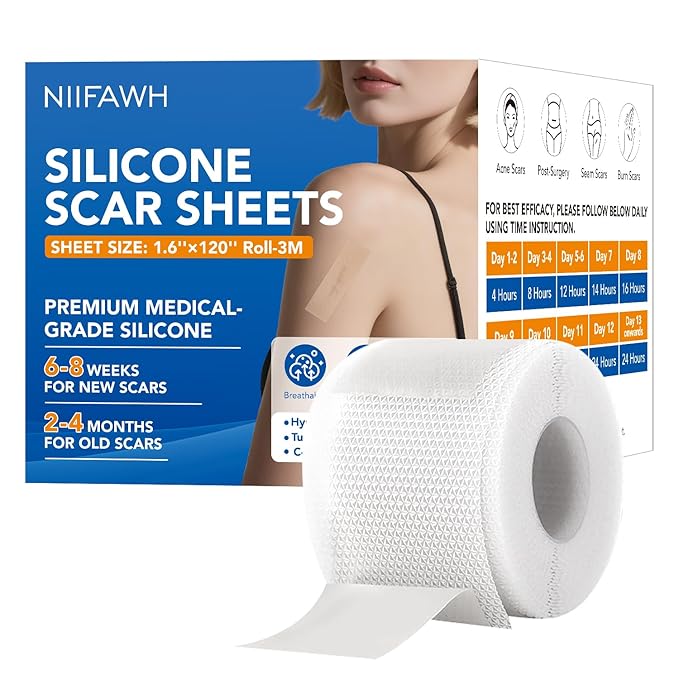 Clear Silicone Scar Sheets, Silicone Scar Tape(1.6"x 120" Roll-3M) - Reusable, Soft & Medical Grade Adhesive Tape for Old & New Scars, C-Section, Surgery, Keloid & Acne Scars