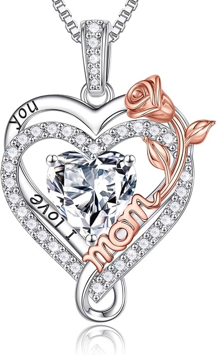 Iefil Valentines Day Gifts for Mom - 925 Sterling Silver Heart Necklace for Women, Birthstone Jewelry, Birthday Gifts for Bonus/Step/New Mom/Mother in Law