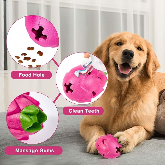 AUSCAT Dog Treat Dispensing Toys, Dispensing Puzzle Dog Toy, Rubber Dog Treat Dispenser, Interactive Stimulation Dog Food Toys, Pitaya Shape