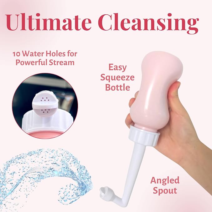Adorable Pink Peri - Peri Bottle After Birth Care for Postpartum Essentials Feminine Pink Portable Bidet Water Squeeze Spray Bottle for Pain Relief tears Hemorrhoids with Bottle Cap 300 ml (10 oz)