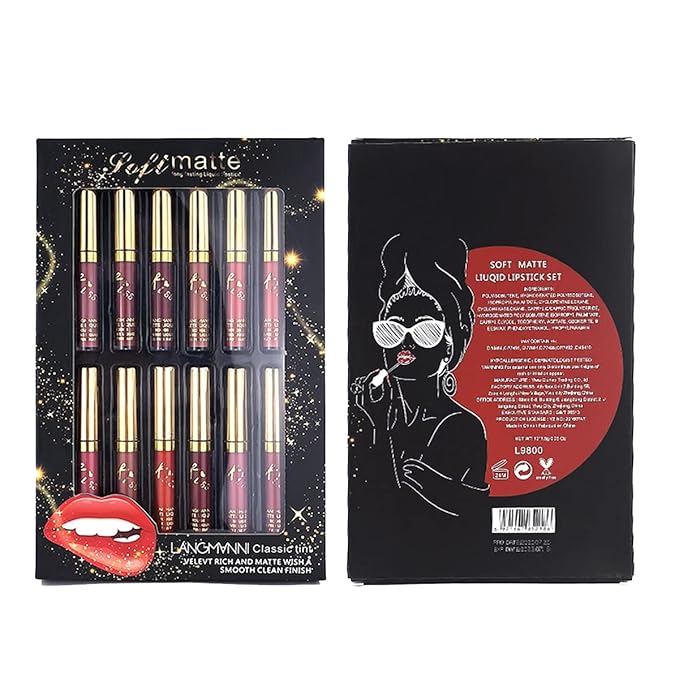 Matte Liquid Lipstick set Waterproof Long Lasting Non-Stick Cup Liquid Lipgloss Velvety Liquid Lipstick Kiss-proof Durable Nude Lip Gloss (12PCS)