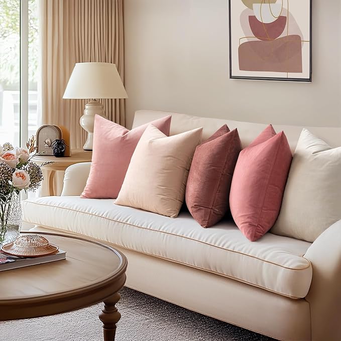 MIULEE Velvet Throw Pillow Covers 16x16 Inch Pack of 2 Dusty Pink | Soft Solid Small Decorative Pillow Covers, Modern Luxury Home Decor, for Couch Chair Sofa Bedroom Livingroom Car