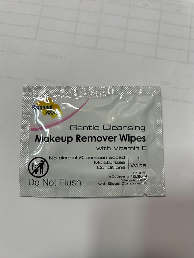 Diamond Wipes Face Cleansing and Waterproof Makeup Remover Wipes, Case of 50 Wipes, Alcohol Free Wipes with Vitamin E