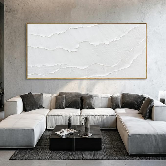 WINKAILIN Extra Large White Wave Canvas Wall Art for Living Room 40x88 Inch