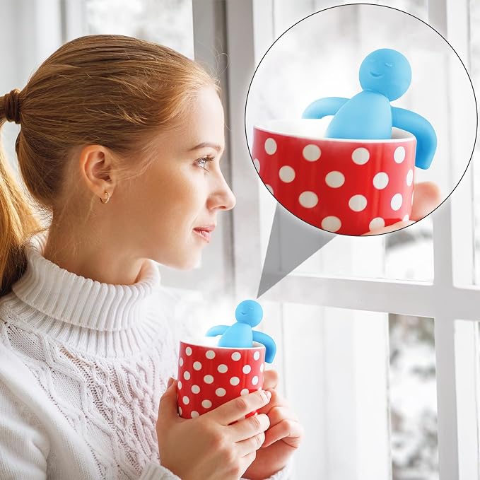 Hicarer 4 Pieces Tea Infuser for Loose Tea Cute Fine Mesh Tea Strainer Stainless Steel Tea Filter Ball Tea Diffuser Steeper for Teacups Teapots (Gray,Blue,Dark Brown,Purple)