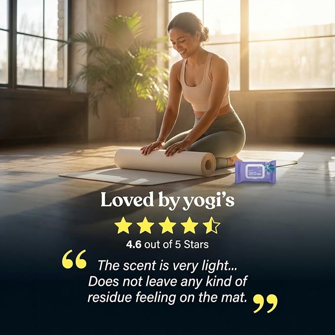ASUTRA Yoga Mat Cleaning Wipes (Lovely Lavender), 3 Pouches (30 Wipes Each) - No Slippery Residue, Deep-Cleansing for Fitness Gear & Gym Equipment