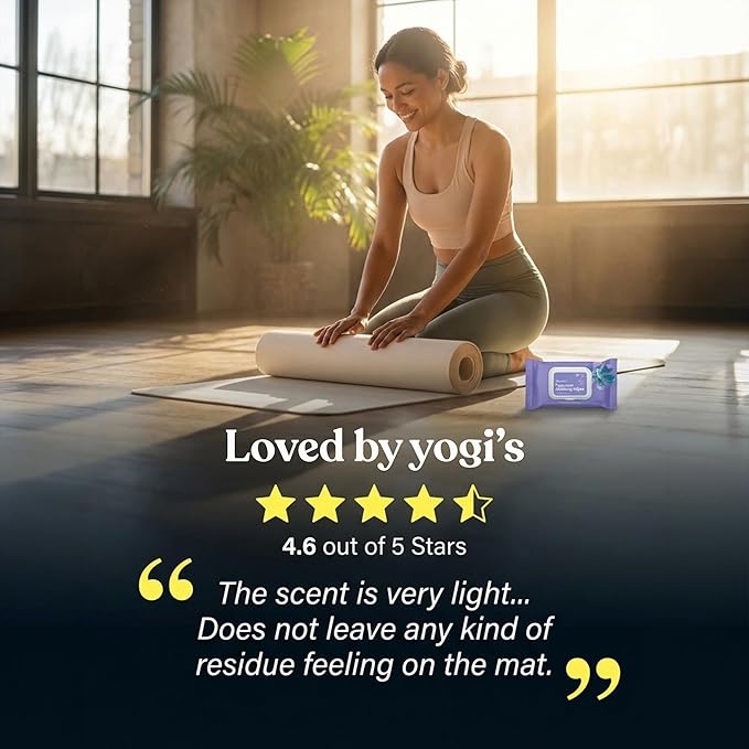 ASUTRA Yoga Mat Cleaning Wipes (Lovely Lavender), 1 Pouch (30 Wipes) - No Slippery Residue, Deep-Cleansing for Fitness Gear & Gym Equipment