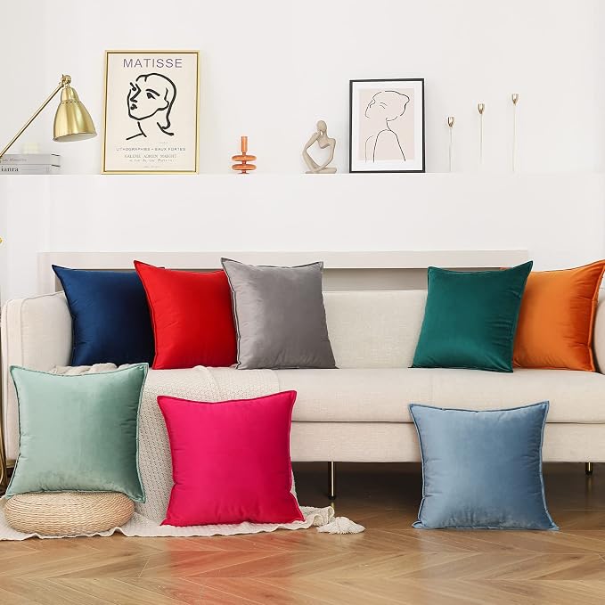 JIAHANNHA Velvet Grey Throw Pillow Covers 24”x24”Pack of 2 Soft Decorative | Square Cushion Covers for Couch Sofa Bed Livingroom Car Home Decor,60x60Cm