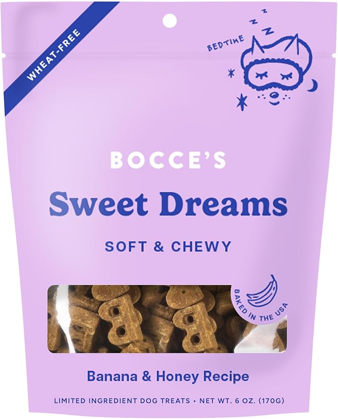 Bocce's Bakery Sweet Dreams Soft & Chewy Dog Treats, Banana & Honey (6 oz) | Oven Baked, Wheat-Free Everyday Dog Treat Cookies - Made with Real, Limited Ingredients and Baked in The USA