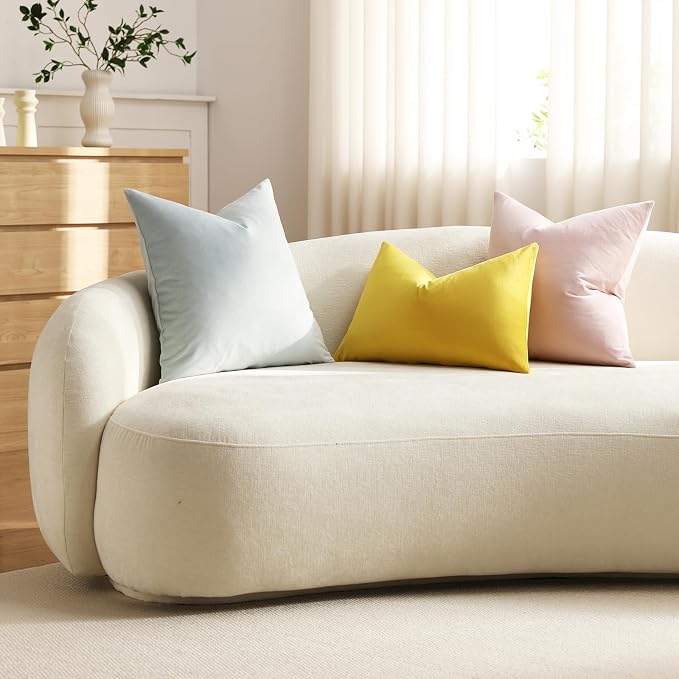 Throw Pillow Covers 22x22 Light Pink: Pack of 2 Cozy Soft Velvet Square Modern Luxury Decorative Throw Pillow Cases for Sofa Couch Living Room Bed Home Decor