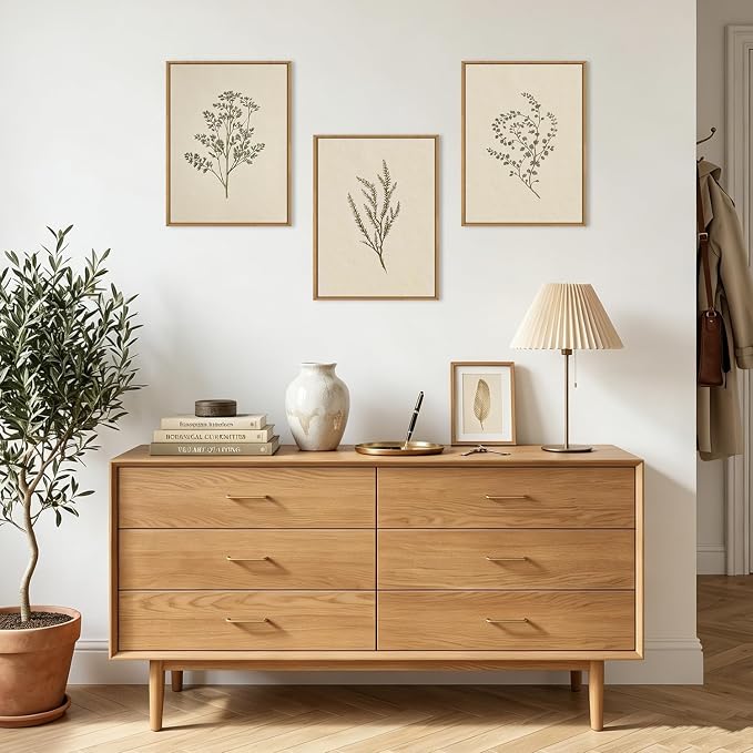 ANHUIB Neutral Beige Floral Canvas Wall Art Large Cream Botanical Wall Decor Vintage Minimalist Modern Paintings 16x12 Inch Set of 3 for Living Room Dining Room Bedroom