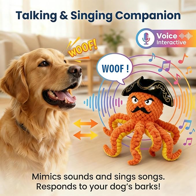 2026 Interactive Dog Toys, Self Moving Octopus Dog Toy Set with 2 Balls - Automatic Wobble Ball & Durable Chew Ball, 4-in-1 Squeaky Plush Enrichment Toy to Keep Them Busy for Medium Large Dogs