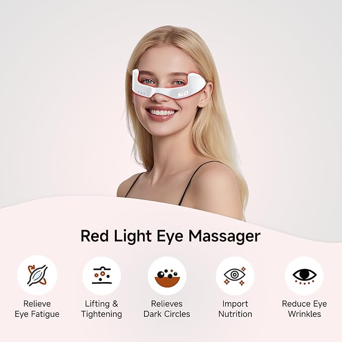 Red Light Therapy Eye Massager with Microcurrent – 3D Contour Design for Dark Circles, Puffiness, Eye Bags & Wrinkles – Under Eye Treatment Device for Fine Lines, Rechargeable & Gentle for Daily Use