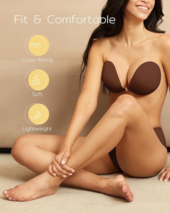 Niidor Adhesive Bra Strapless Sticky Invisible Push up Silicone Bra for Backless Dress with Reusable Nipple Covers