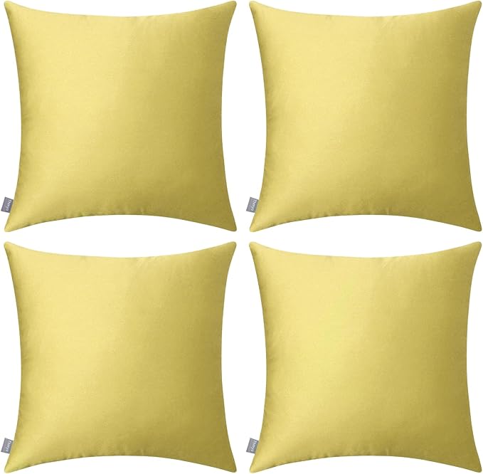 Thmyo 4-Pack 100% Cotton Comfortable Solid Decorative Throw Pillow Case, Square Cushion Cover Pillowcase Sublimation Blank Pillow Covers DIY Throw Pillowcase(18x18 inch/ 45x45cm,Light Yellow 2)