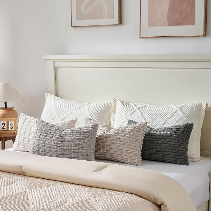 Fancy Homi 4 Packs Decorative Throw Pillow Covers for Living Room Couch Bed, Modern Farmhouse Boho Home Décor Accent Cushion Case, 24" x 12", Grey Series