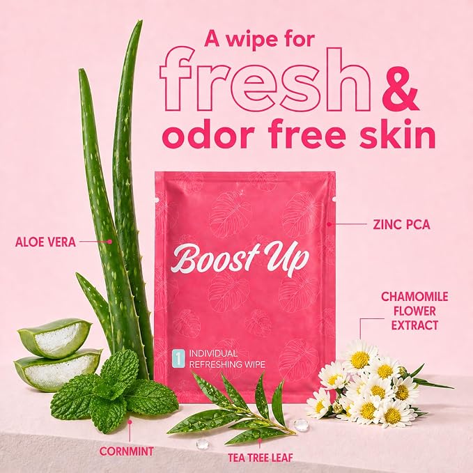 Muun Deodorant Body Wipes for Odor, 20 Count 18x20 cm Aluminum-Free Individual Wrapped Travel-Friendly Hygiene Personal Cleansing Wet Wipes for Intimate, Butt, Body