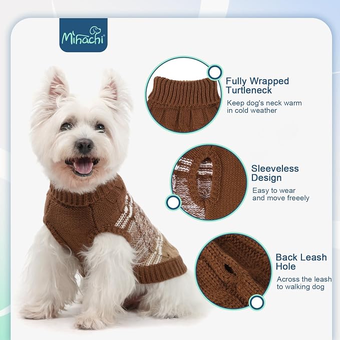 Mihachi Dog Girl Boy Sweaters - Warm Soft Knitted Pullover Dog Clothes, Turtleneck, Cold Weather Coat, Beige, S