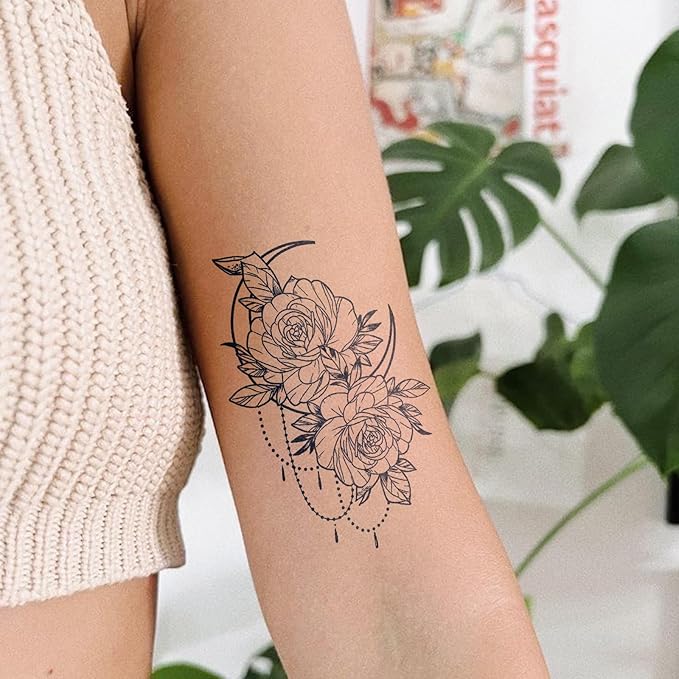 Semi-Permanent Tattoos, 2 Weeks Realistic Henna Polynesian Decorative Moon Flower Temporary Tattoos for Women Adults, Fingers Hand Arms Fake Tattoos, Waterproof and Non-Reflective, 2 Sheets