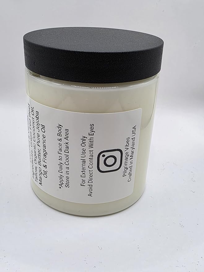 Tallow Skin Moisturizer Cream with Nourishing Oils Handmade Grass Fed Beef Tallow Cream 8oz (Coconut & Vanilla Scent)